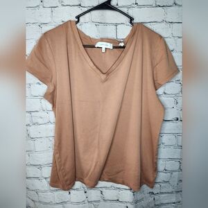 Lark & Ro Women's‎ Light Brown Khaki Short Sleeve V-Neck Top Size 2XL